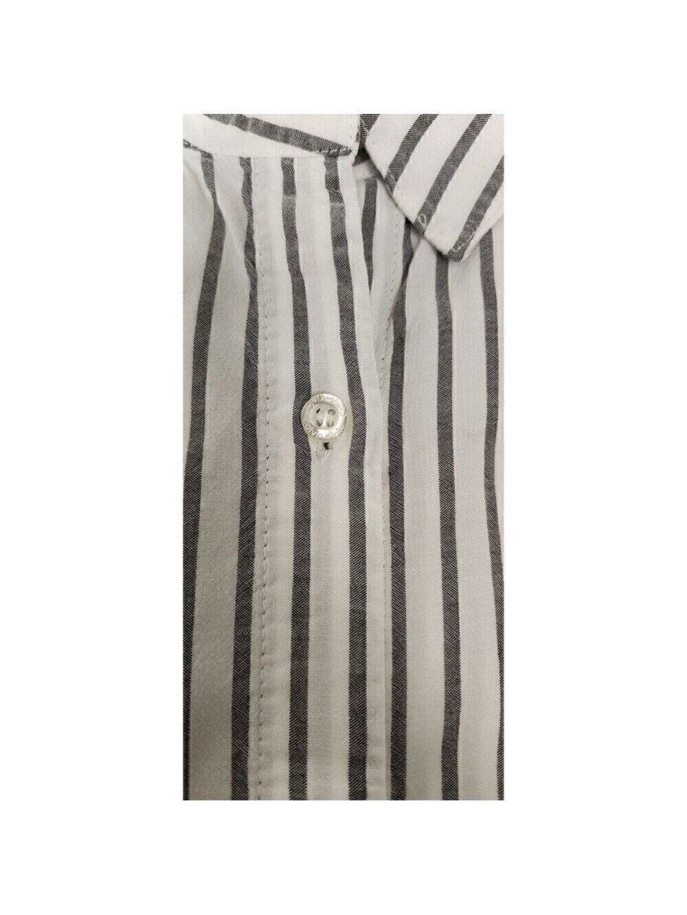 Calvin Klein Striped Blouse Long Sleeve Lo-Hi Button-up Shirt White/Gray XL - Picture 7 of 9
